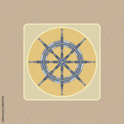 Steering wheel of a ship. Emblem, icon. Pastel color palette. Vector illustration