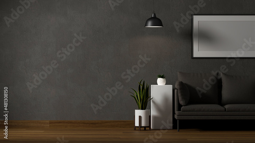 Fototapeta Naklejka Na Ścianę i Meble -  Modern contemporary stylish dark living room interior.