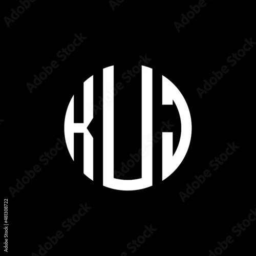 KUJ letter logo design. KUJ modern letter logo with black background. KUJ creative  letter logo. simple and modern letter KUJ logo template, KUJ circle letter logo design with circle shape.  photo