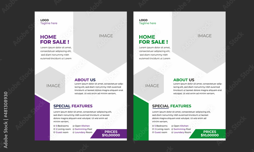 Minimal real estate flyer vector template set, Flat flyer bundle design for real estate agents and builder company