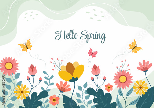 Spring Time Background with Flowers Season and Plant for Promotions, Magazines, Advertising or Websites. Nature Flat Vector Illustration