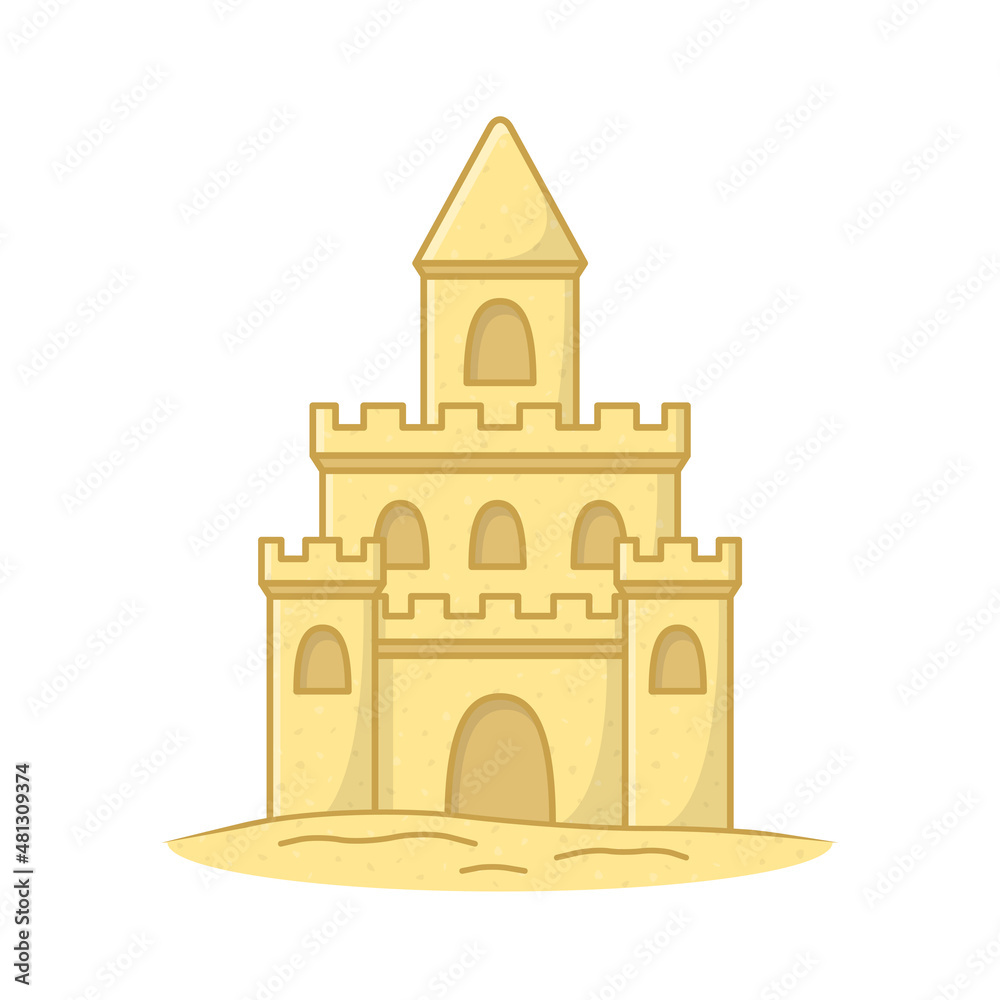 Sand Castle On The Beach Vector Icon Illustration. Cute Sandcastle Flat Icon Sand Castle On The Beach Vector Icon Illustration. Cute Sandcastle Flat Icon