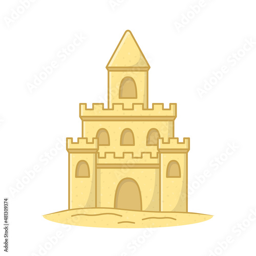 Sand Castle On The Beach Vector Icon Illustration. Cute Sandcastle Flat Icon
