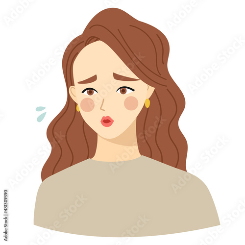 Vector illustration of a woman with long hair.  She has a troubled facial expression.