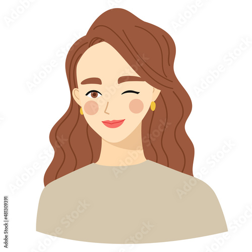 The upper body of a long-haired female. Illustration of a smiling expression 4.