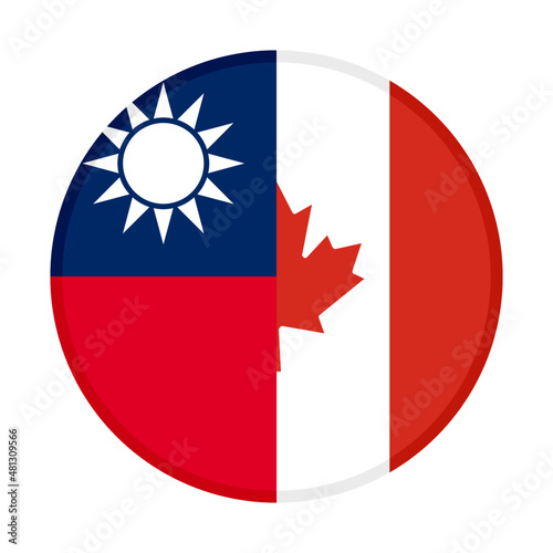 round icon with taiwan and canada flags, isolated on white background