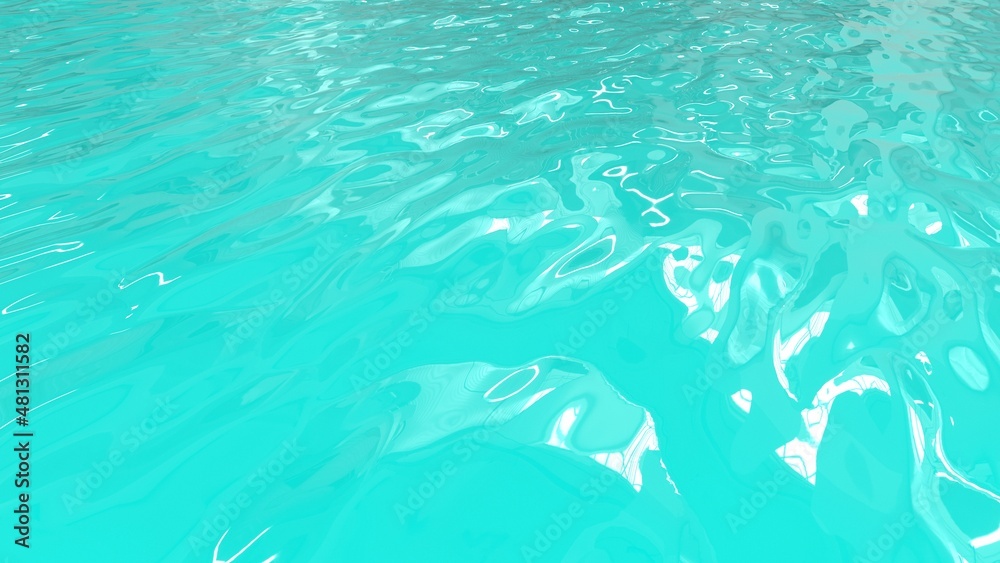 Turquoise liquid with white highlights. Turquoise background. The wavy surface of the water in perspective.
