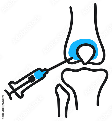 Injection into knee joint Doodle Outline vector illustration.