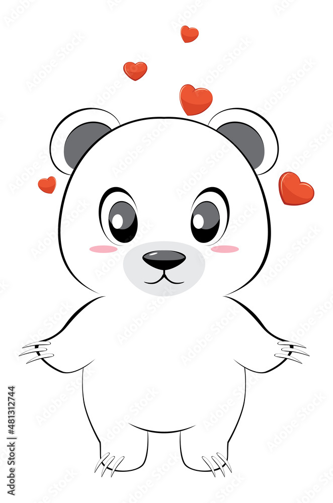 Naklejka premium White bear and red heart