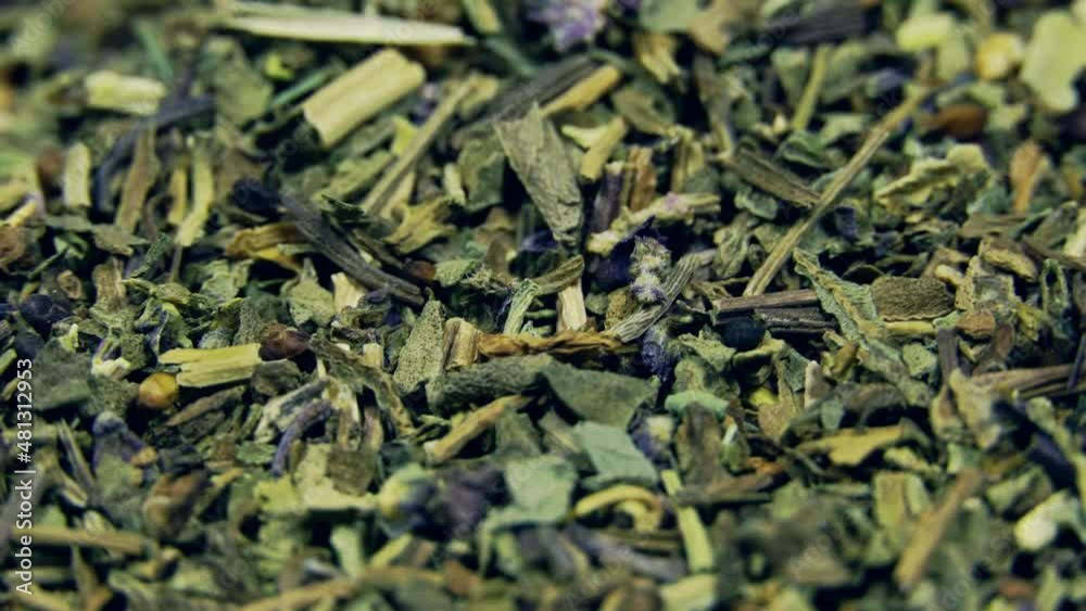 Dry basil (Ocimum basilicum) rotation texture background. Close up