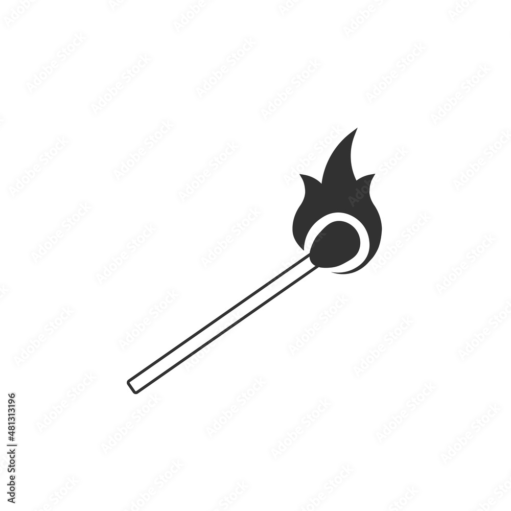 Burning match icon. Danger symbol and flammable object. Stock vector illustration isolated on white background. Burning match icon. Danger symbol and flammable object. Stock vector illustration isolated on white background.