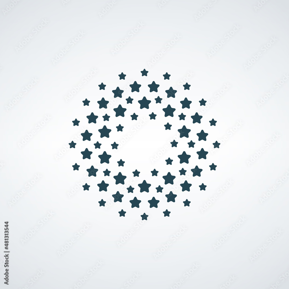 Abstract Circular Halftone Star Dots. Stars Logo Design. Stock vector illustration isolated on white background.