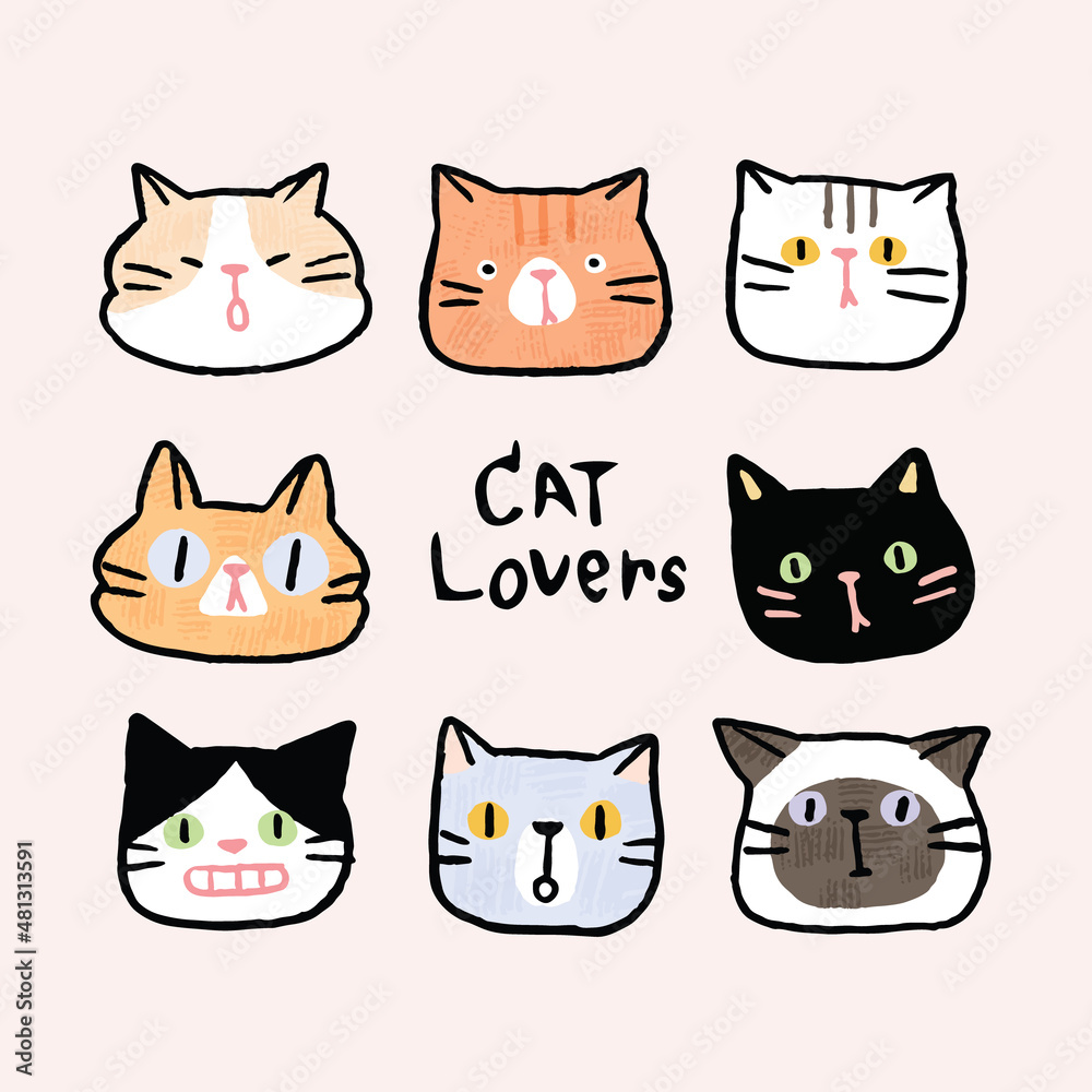 Vector Illustration of Cartoon Cat Face and 'Cat Lover' Letters on Isolated Background Vector Illustration of Cartoon Cat Face and 'Cat Lover' Letters on Isolated Background