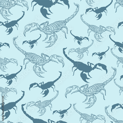 Scorpion pattern seamless. terrestrial arachnid background. Vector texture
