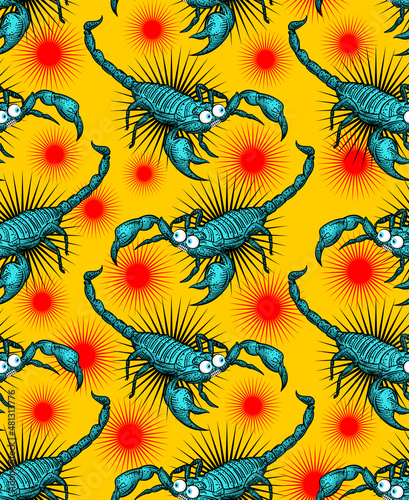 Cartoon Scorpion pattern seamless. crazy linear terrestrial arachnid background. Vector texture