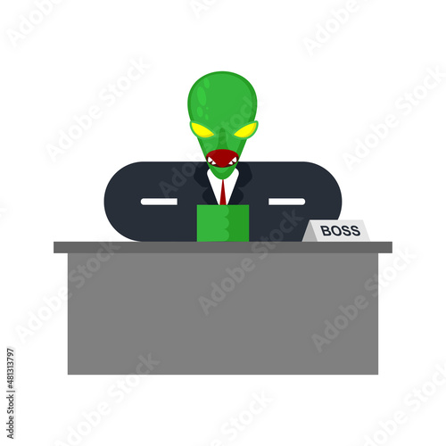 Reptilian boss. conspiracy theory and the capture of the world by aliens.