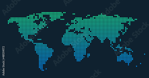 World map of squares. Simple flat vector illustration. Stock vector illustration isolated on dark background.