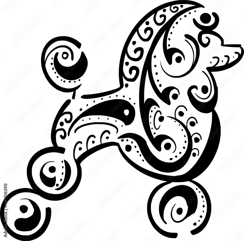 royal poodle dog with ornements black vector