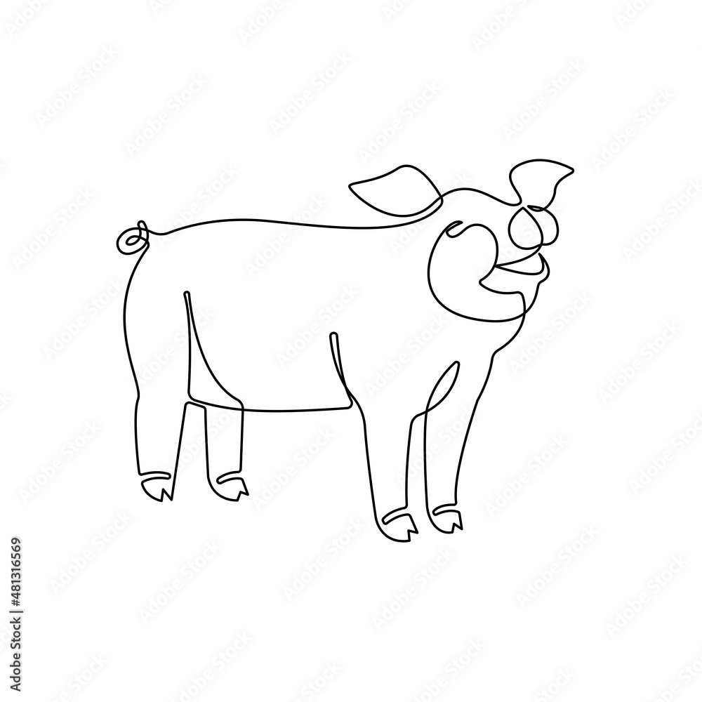 Continuous one line Pig drawing