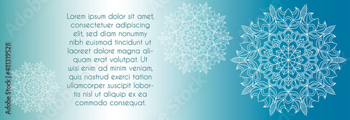 Horizontal mandala banner. Decorative flower mandala background with place for text.