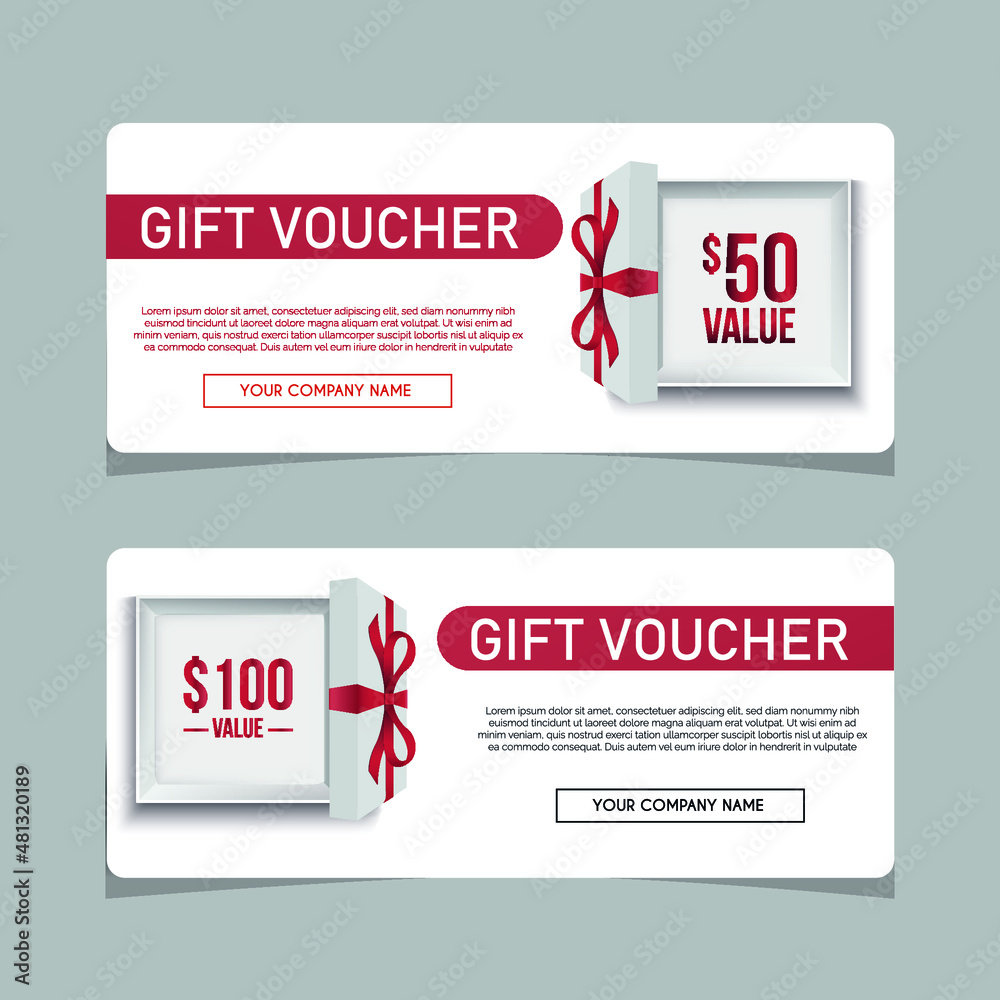 Obraz premium Realistic open gift box with ribbon gift voucher banners design templates