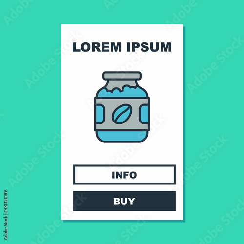 Filled outline Coffee jar bottle icon isolated on turquoise background. Vector