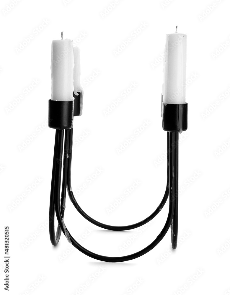 Candles with stylish holder on white background Candles with stylish holder on white background