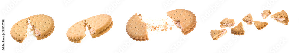 Set with tasty cookies with cream on white background. Banner design Set with tasty cookies with cream on white background. Banner design