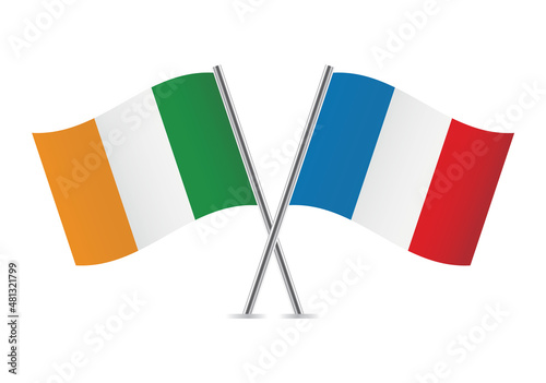 Ireland and France flags. Irish and French flags isolated on white background. Vector illustration.
