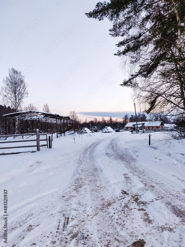 Rural Russian winter landscape with Volga river and Myshkin village Rural Russian winter landscape with Volga river and Myshkin village