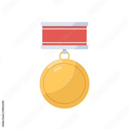 Gold medal badge. Golden military reward for honor and courage. Round metal a...