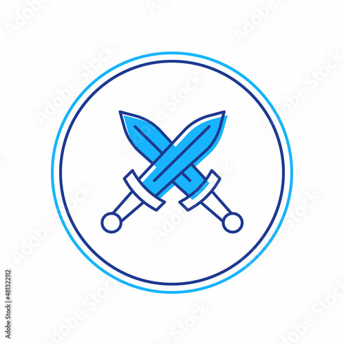 Filled outline Crossed medieval sword icon isolated on white background. Medieval weapon. Vector