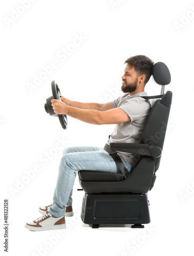 Handsome man with steering ...