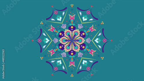 Modern Design, Floral Abstract Vector, Stylish Mandala, Geometric Elements, Kaleidoscopic Pattern, Botanical Invitation Card, Trendy Rosemaling, Folk Art Design photo