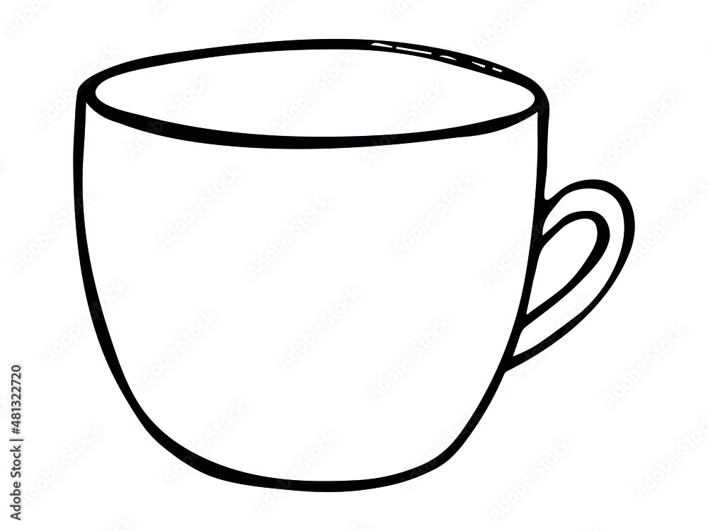 Cute cup of tea or coffee illustration isolated on a white background. Simple mug clip art. Cozy home doodle. 