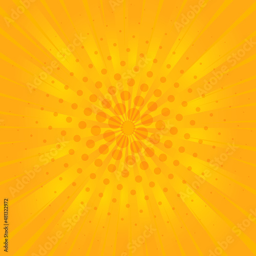 comic background halftone dots yellow color. retro sunburst effect 