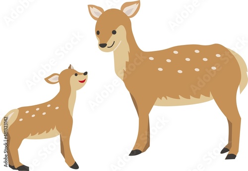 楽しそうに顔を見合わせる鹿の親子