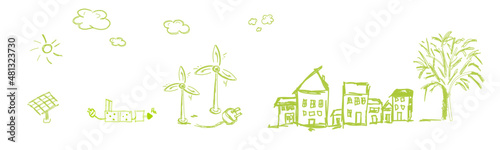 Erneuerbare Energie Grün Strom Elektro Skizze Zeichnung Band Banner