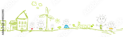 Erneuerbare Energie Skizze Banner Landschaft