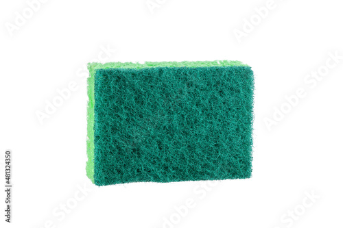 Green Dishwashing sponge isolated on white background.