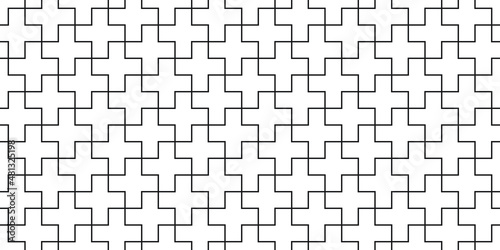 t-Shaped interlocking paving block. Seamless geometric crossed landscape texture in vector.