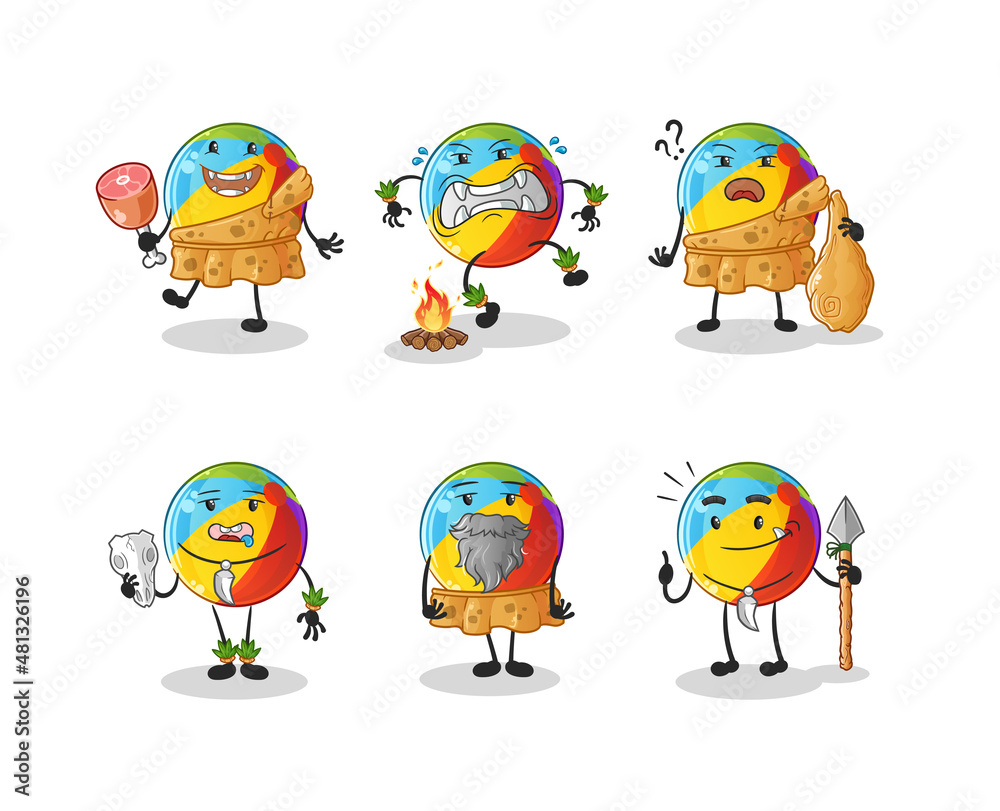 beach ball primitive man group character. mascot vector beach ball primitive man group character. mascot vector