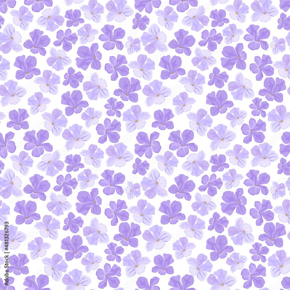 Seamless repeating pattern of purple lavender flowers on a light background, vector illustration.