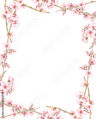 水彩の桜の花フレーム © 時々雨