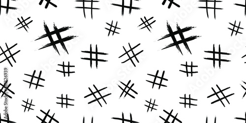 Vector hashtags background, seamless pattern, black sketched hashtags on white background, background template, hash tag signs.