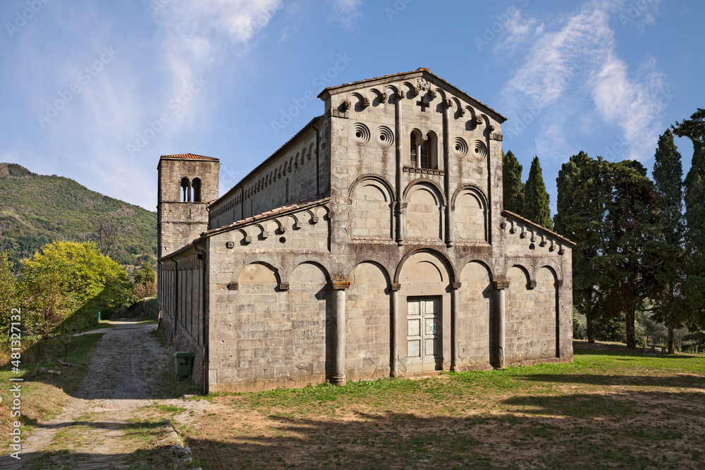 Pescia, Pistoia, Tuscany, Italy: the medieval church in the hamlet Castelvecchio, ancient village on the Apennine mountains