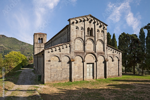 Pescia, Pistoia, Tuscany, Italy: the medieval church in the hamlet Castelvecchio, ancient village on the Apennine mountains photo