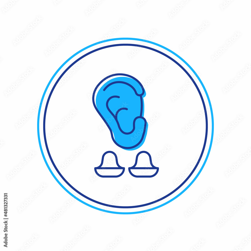 Filled outline Earplugs and ear icon isolated on white background. Ear plug sign. Noise symbol. Sleeping quality concept. Vector Filled outline Earplugs and ear icon isolated on white background. Ear plug sign. Noise symbol. Sleeping quality concept. Vector