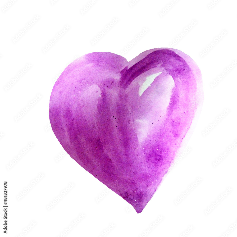 Purple watercolor  heart on a white background