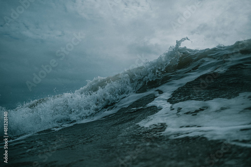 waves crashing on beach, dark, winter waves 